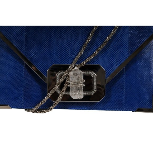 Marchesa Valentina Crystal Shoulder Bag Blue Snakeskin Leather  Python Silver - Picture 2 of 16